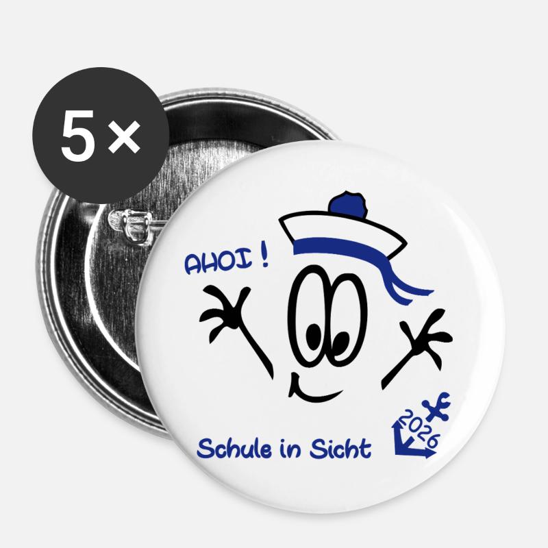 Ahoi Schulstart  - Buttons groß 56 mm (5er Pack) - Weiß