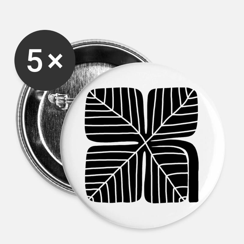 Bold Lucky Clover Linocut Design - Buttons large 2.2''/56 mm (5-pack) - white