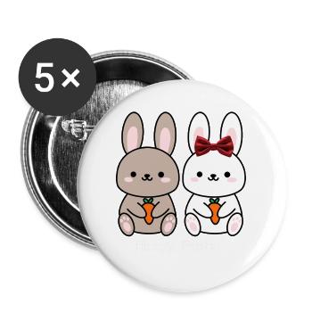 Joyeuse Pâques Chemise de Couple de lapins mignons - Lot de 5 grands badges (56 mm) - blanc - Devant