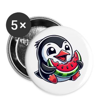 Pingouin avec pastèque fruit d’été - Lot de 5 grands badges (56 mm) - blanc - Devant