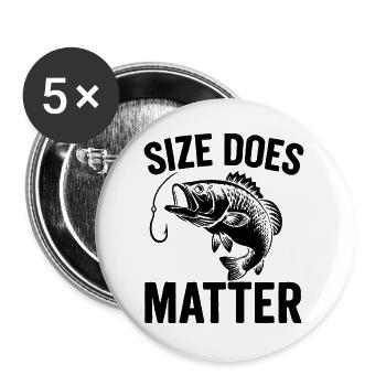 Size Does Matter - Lustiges Angler T-Shirt - Buttons groß 56 mm (5er Pack) - Weiß - Vorne