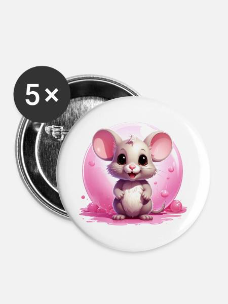 Niedliche Maus - Buttons groß 56 mm (5er Pack) - Weiß