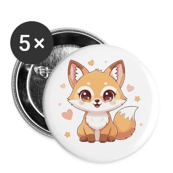 Kuschelfuchs mit Herzchen Charme - Buttons groß 56 mm (5er Pack) - Weiß - Vorne