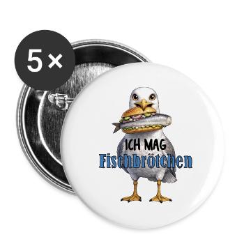 Möwe mit Fischbrötchen Illustration - Buttons groß 56 mm (5er Pack) - Weiß - Vorne