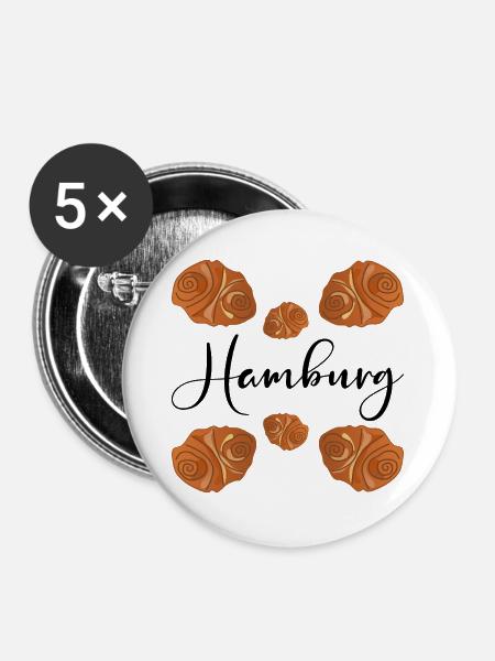 HAMBURGERIN HAMBURG FRANZBRÖTCHEN - Buttons groß 56 mm (5er Pack) - Weiß
