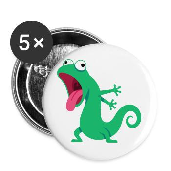 Lustige grüne Eidechse Cartoon mit Zunge - Buttons groß 56 mm (5er Pack) - Weiß - Vorne