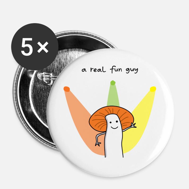 Real Fun Guy Mushroom Cartoon - Buttons large 2.2''/56 mm (5-pack) - white