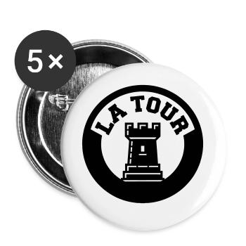 Logo La Tour Pièce d'Échecs Style Emblème Cercle - Lot de 5 grands badges (56 mm) - blanc - Devant
