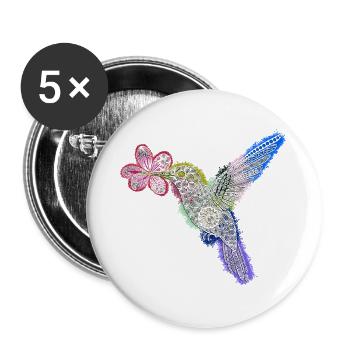 Zentangle Hummingbird with Flower - Buttons large 2.2''/56 mm (5-pack) - white - Front