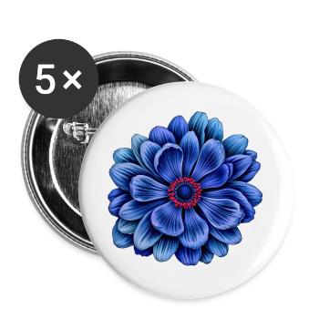 Blaue blüte mit roter Mitte anemone - Buttons groß 56 mm (5er Pack) - Weiß - Vorne