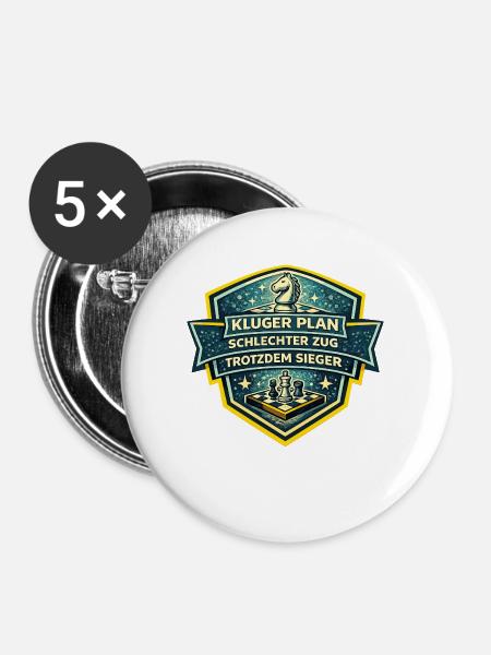 Kluge Planung Schach Sieg - Buttons groß 56 mm (5er Pack) - Weiß