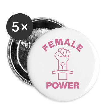 FEMALE POWER – GIRL POWER FAUST! ♀ GIRLS SISTERS - Buttons groß 56 mm (5er Pack) - Weiß - Vorne