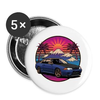 JDM Auto Japanisches Retro-Autorennen Drift-Legende - Buttons groß 56 mm (5er Pack) - Weiß - Vorne