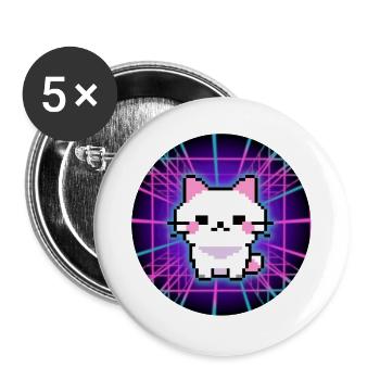 Neon Pixel Pets – Glitch Vibes für Gamer - Buttons groß 56 mm (5er Pack) - Weiß - Vorne