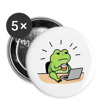 Froschkaffee und Laptop - Buttons groß 56 mm (5er Pack) - Weiß - Vorne