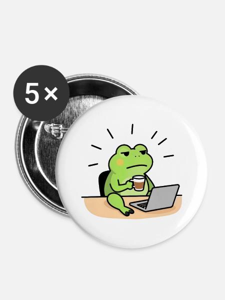 Froschkaffee und Laptop - Buttons groß 56 mm (5er Pack) - Weiß
