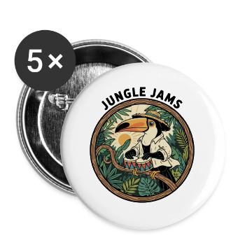 Toucan Jungle jammet Bongo-Schlagzeuger Retro - Buttons groß 56 mm (5er Pack) - Weiß - Vorne