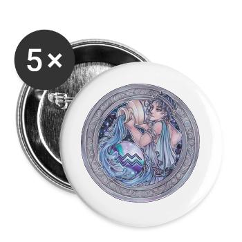 Zodiac Sign Sternzeichen Wassermann Aquarius  - Buttons groß 56 mm (5er Pack) - Weiß - Vorne