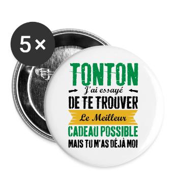 Meilleurs tontons cadeau pour tonton  - Lot de 5 grands badges (56 mm) - blanc - Devant