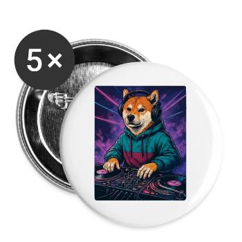 Shiba Inu DJ at Neon Club with Turntables - Buttons large 2.2''/56 mm (5-pack) - white - Front