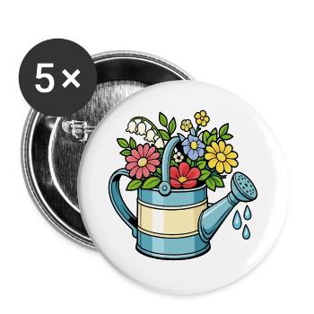 Floral watering can gardening flowers spring - Buttons large 2.2''/56 mm (5-pack) - white - Front