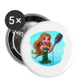 Microphone de karaoké chantant une sirène - Lot de 5 grands badges (56 mm) - blanc - Devant