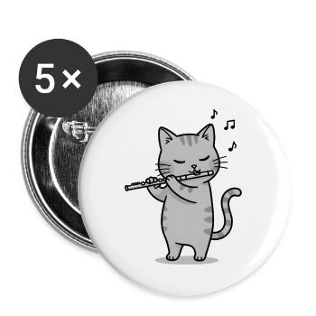 Musikalische Katze schenkt Musik Katzen - Buttons groß 56 mm (5er Pack) - Weiß - Vorne