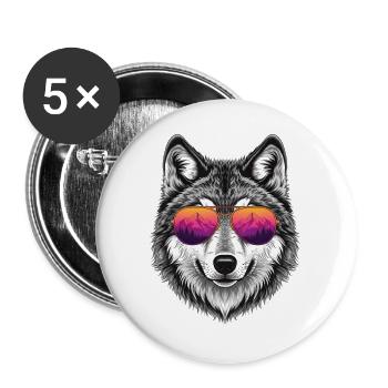 Cool Wolf with Sunglasses Graphic Tee - Buttons large 2.2''/56 mm (5-pack) - white - Front