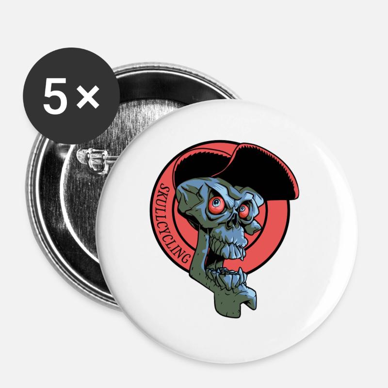 Laughing Cyclist's Skull - Buttons large 2.2''/56 mm (5-pack) - white