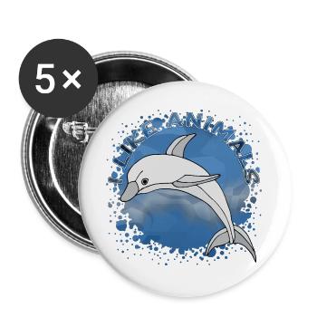 Delfin - Buttons groß 56 mm (5er Pack) - Weiß - Vorne