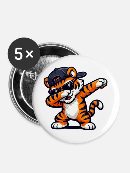 Dabbing Tiger - Buttons groß 56 mm (5er Pack) - Weiß