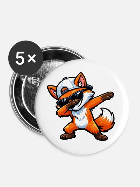 Dabbing Fox - Buttons groß 56 mm (5er Pack) - Weiß