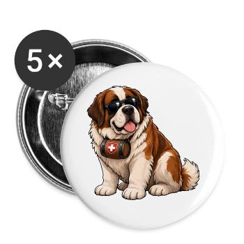 Bernhardiner - Buttons groß 56 mm (5er Pack) - Weiß - Vorne