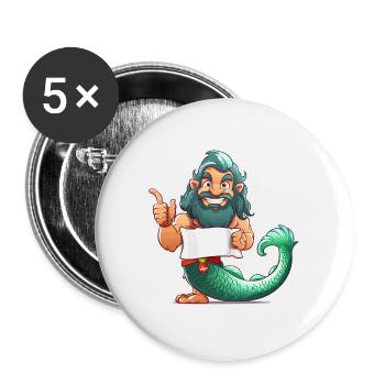 Sea hero with beard and fin - Buttons large 2.2''/56 mm (5-pack) - white - Front