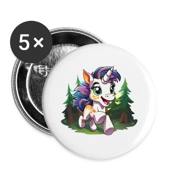Bunter Waldunikorn im Glück - Buttons groß 56 mm (5er Pack) - Weiß - Vorne