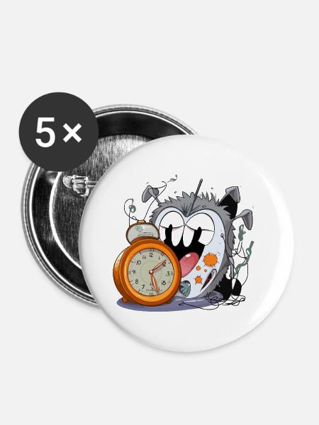 Schlafloses Uhrmonster - Buttons groß 56 mm (5er Pack) - Weiß