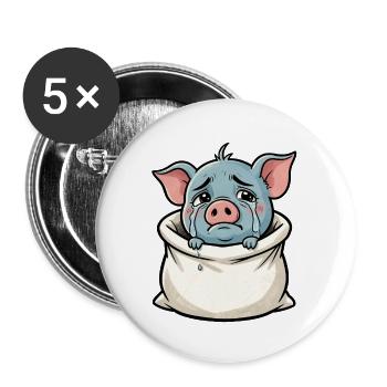 Crying pig in a sack illustration - Buttons large 2.2''/56 mm (5-pack) - white - Front