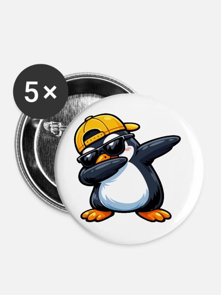 Dabbing Penguin - Buttons groß 56 mm (5er Pack) - Weiß