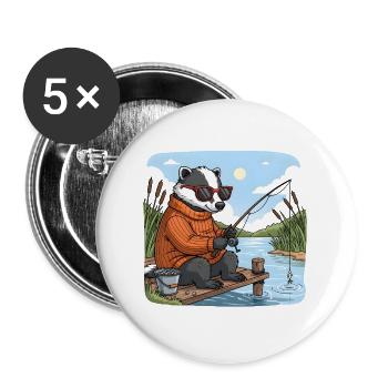 Une pêche au blaireau sympa au lac - Lot de 5 grands badges (56 mm) - blanc - Devant