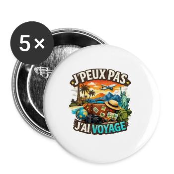 J’Peux Pas, J’Ai Voyage – Travel Lover Design - Lot de 5 grands badges (56 mm) - blanc - Devant
