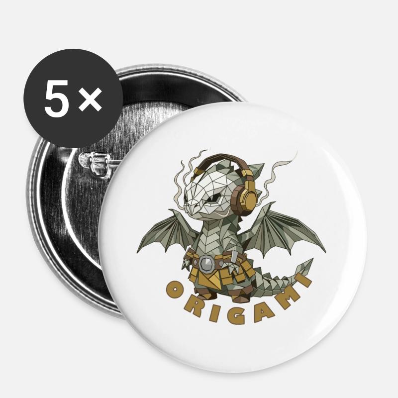 Drachen-Origami - Buttons groß 56 mm (5er Pack) - Weiß