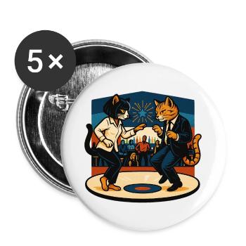 Zwei Retro-Katzen tanzen – Vintage Stil - Buttons groß 56 mm (5er Pack) - Weiß - Vorne