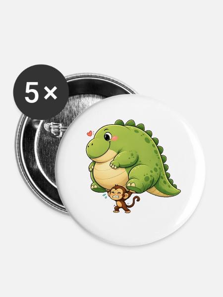 Affe trägt Dinosaurier - Buttons groß 56 mm (5er Pack) - Weiß
