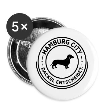 HAMBURG City Dackel entscheidet - Buttons groß 56 mm (5er Pack) - Weiß - Vorne