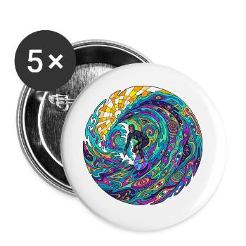 Psychedelische Surfwelle - Buttons groß 56 mm (5er Pack) - Weiß - Vorne