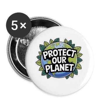 Protéger la Terre – Thème Planète - Lot de 5 grands badges (56 mm) - blanc - Devant