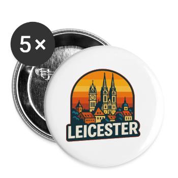 Leicester City Skyline Vintage Retro Sunset - Buttons large 2.2''/56 mm (5-pack) - white - Front