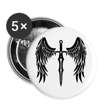 épée ailée noire - Lot de 5 grands badges (56 mm) - blanc - Devant