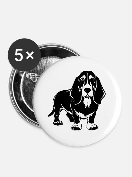 Basset Hound Dog - Buttons groß 56 mm (5er Pack) - Weiß