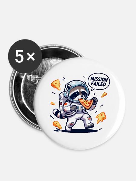 Kosmischer Waschbär-Pizza - Buttons groß 56 mm (5er Pack) - Weiß